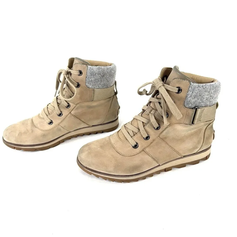 Womens Sorel Harlow Conquest Tan Leather WP Wedge Ankle Boots Size 9
